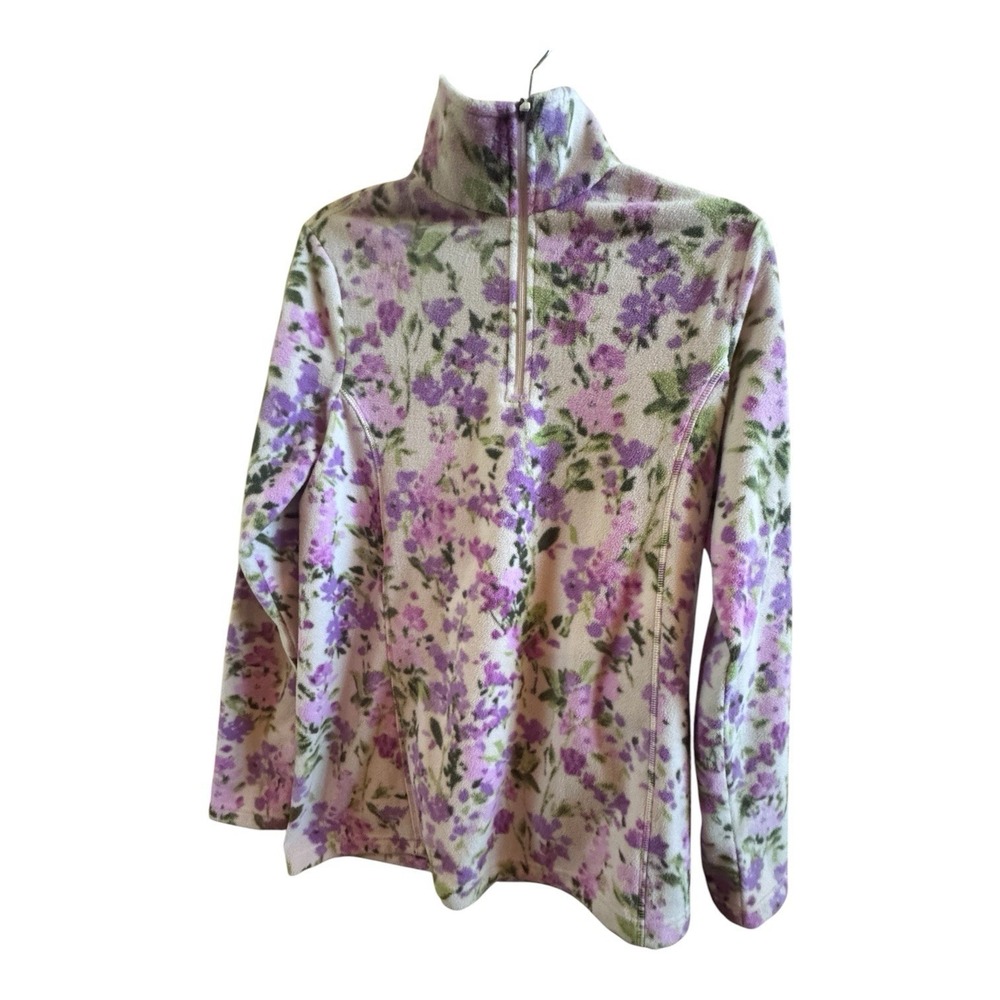 Land's End  Size Small Anywhere Fleece Lilac‎ Flower Quarter Zip Pullover Jacket